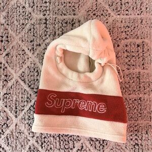 Supreme Cream Fleece Balaclava with Red Logo Band
